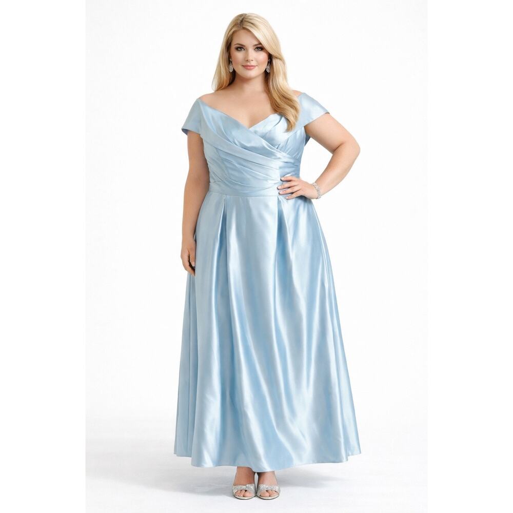 Faeriesty 3XL‎ Blue Satin Formal Gown Off-Shoulder A-Line Maxi Dress